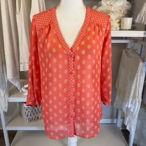 Maurices women's sz. small pink and white semi sheer button up blouse #2265